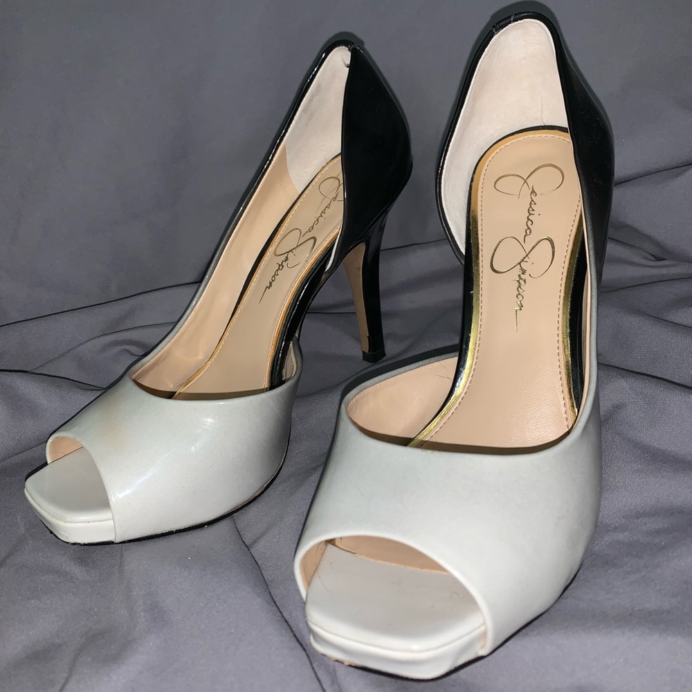 Ombre black to white heels with gold detail